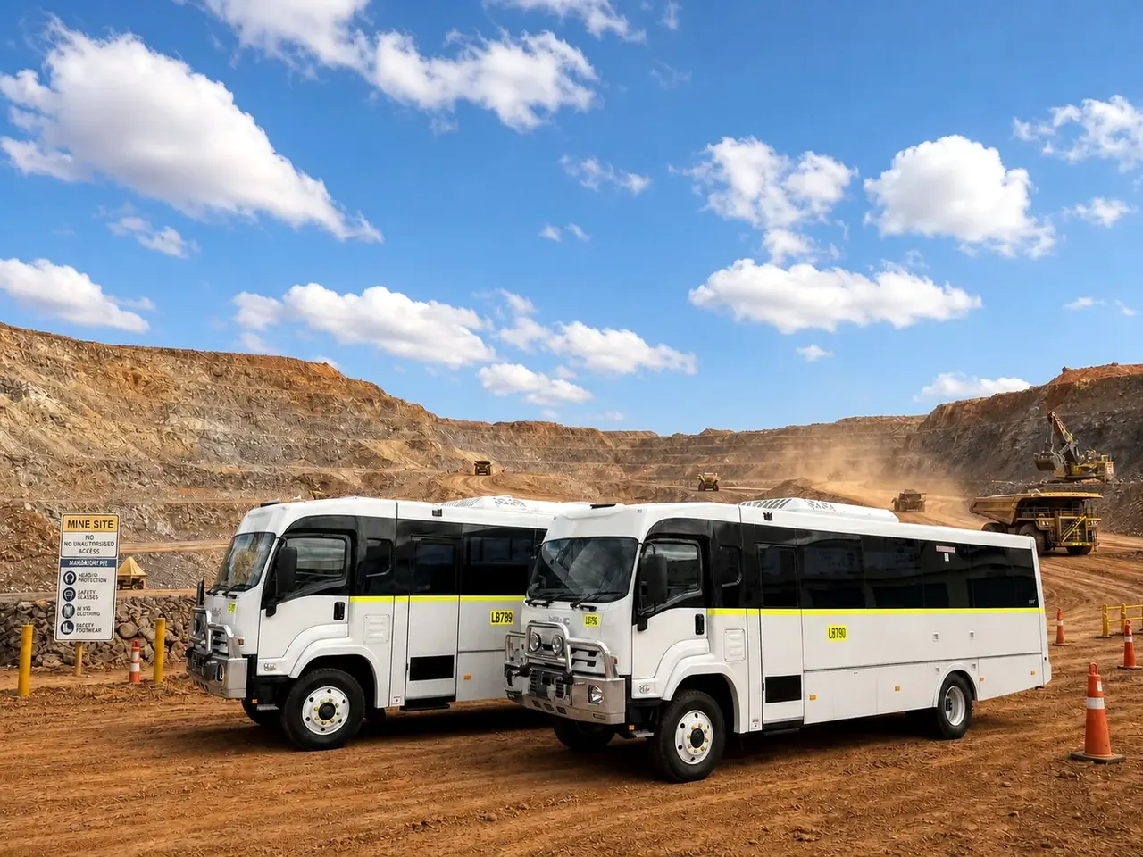 I-Bus FTS 40-Seat 4×4 mine buses at an open-cut mine