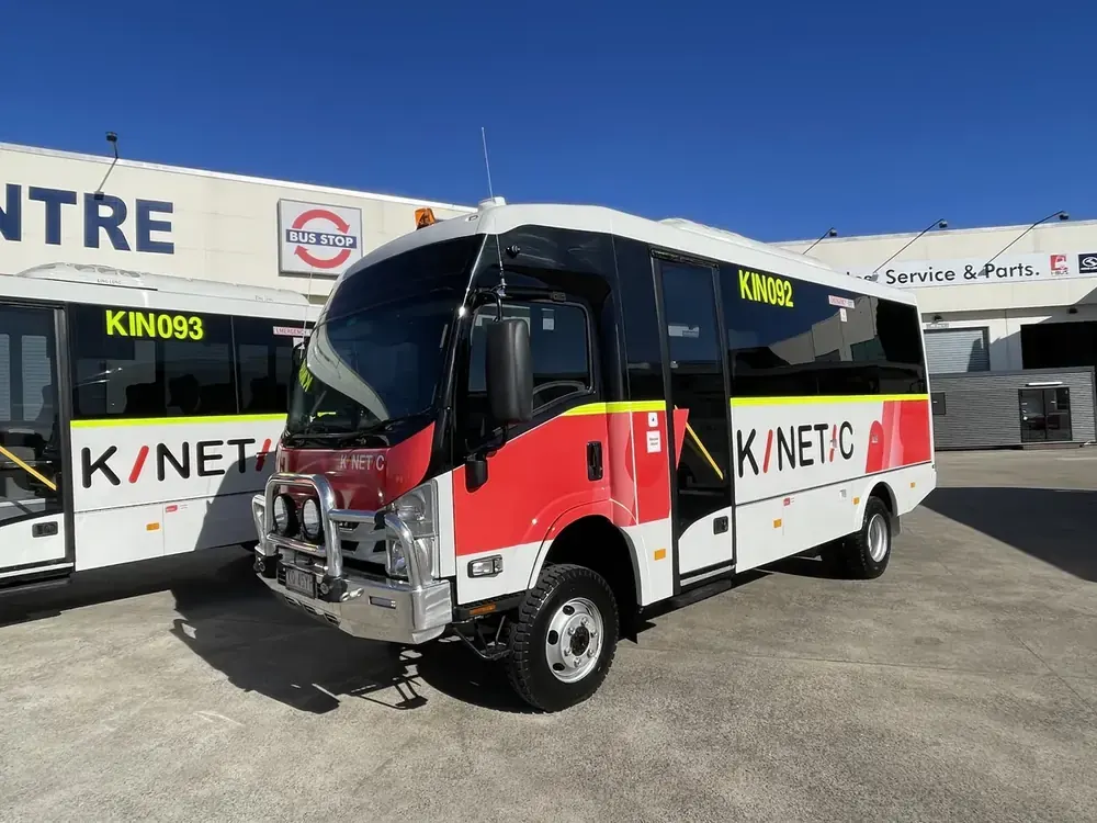Kinetic I-Bus 4×4 crew bus — mine-spec build, delivered through Brisbane Bus Centre