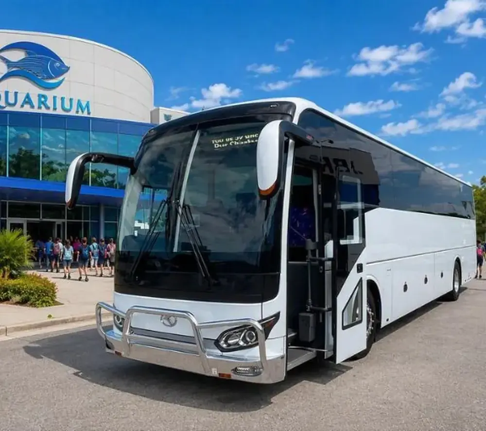 King Long coach with bull bar on charter duty